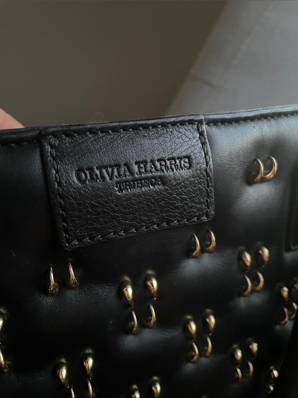 Olivia Harris Tribeca Black Hunger Quilted Satchel with Gold Stud Detailing - Picture 2 of 6